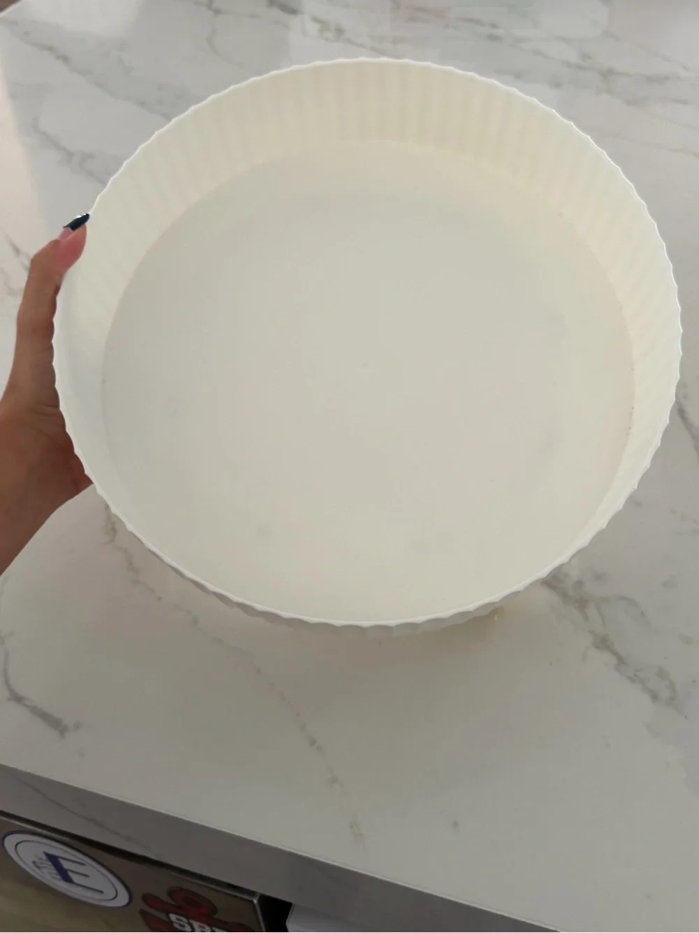 White Ceramic Footed Serving Bowl with Gold Accent